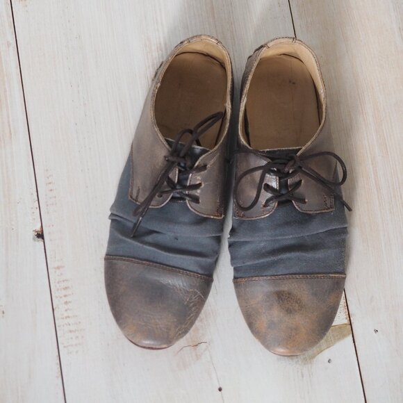 BED STU Rumba Silver Lux oxford distressed scrunched boho gray leather flats 8.5 - Picture 4 of 12